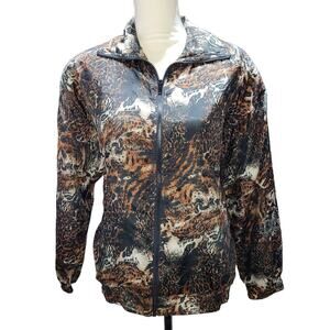 Vintage Silk Animal Print Bomber Jacket Size Small Women Thin Collar Zip 80s